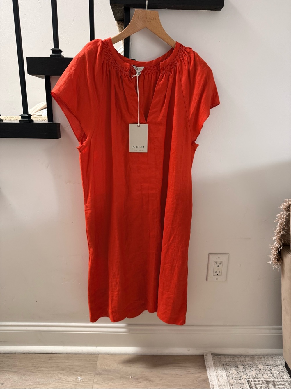 Jigsaw Orange-Red Short Sleeve Shift Dress